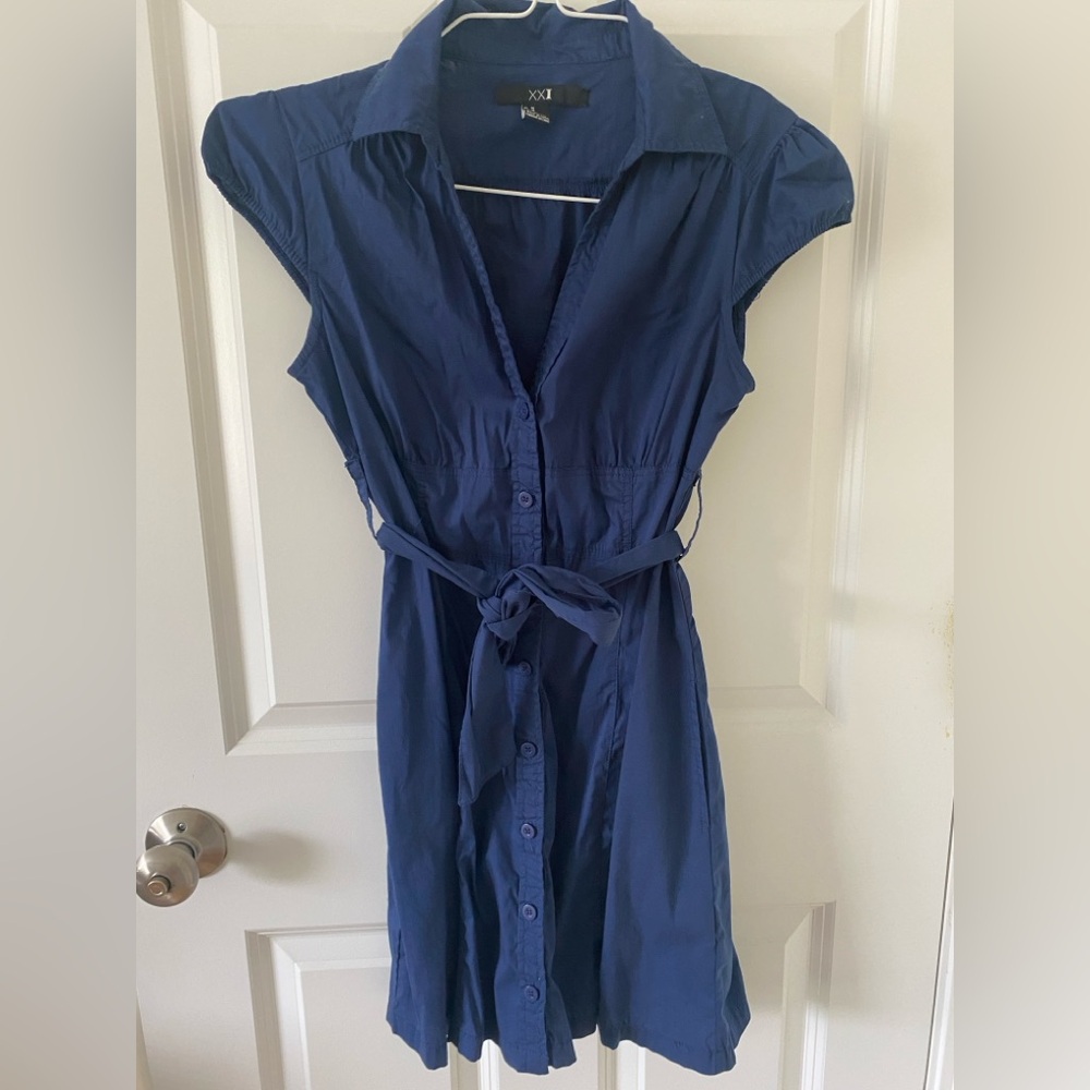 Forever 21 Navy Midi Dress with Tie Waist
